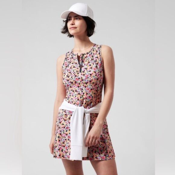 Athleta, Women's Mini Gold Dress, "Ace Tennis Dress," Multicolor Floral, Large - Picture 9 of 10